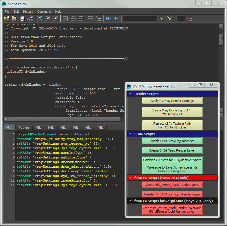 Maya Script Editor and Custom UI Panel